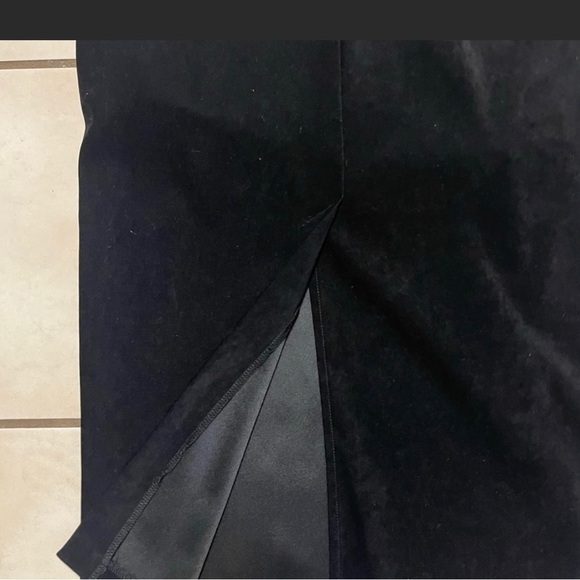 SUEDE Black flat front faux suede lined midi women's 10 Petite skirt event party - Picture 7 of 12